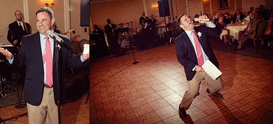 Best man give a great toast with music clips at New Seabury Country Club in Cape Cod.