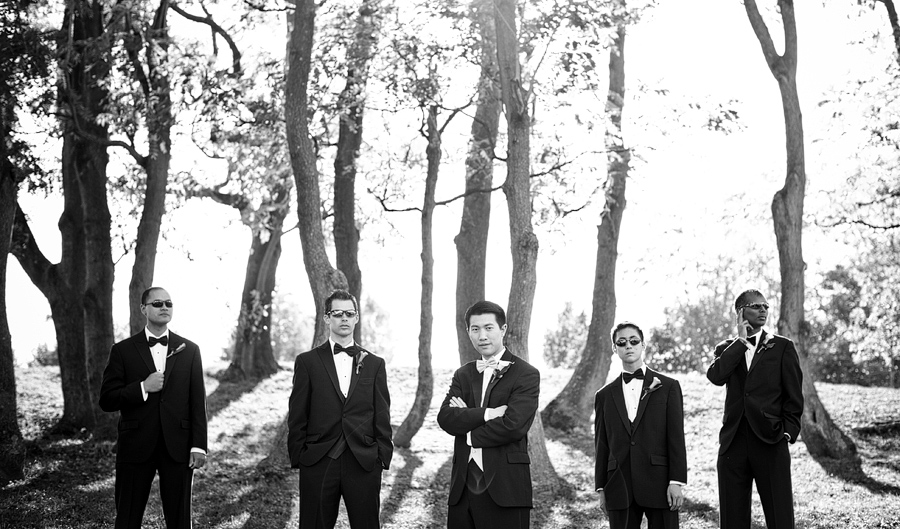 18-forest-park-st-louis-groomsmen-secret-service-pose CIA groomsmen post at Forest Park in St. Louis